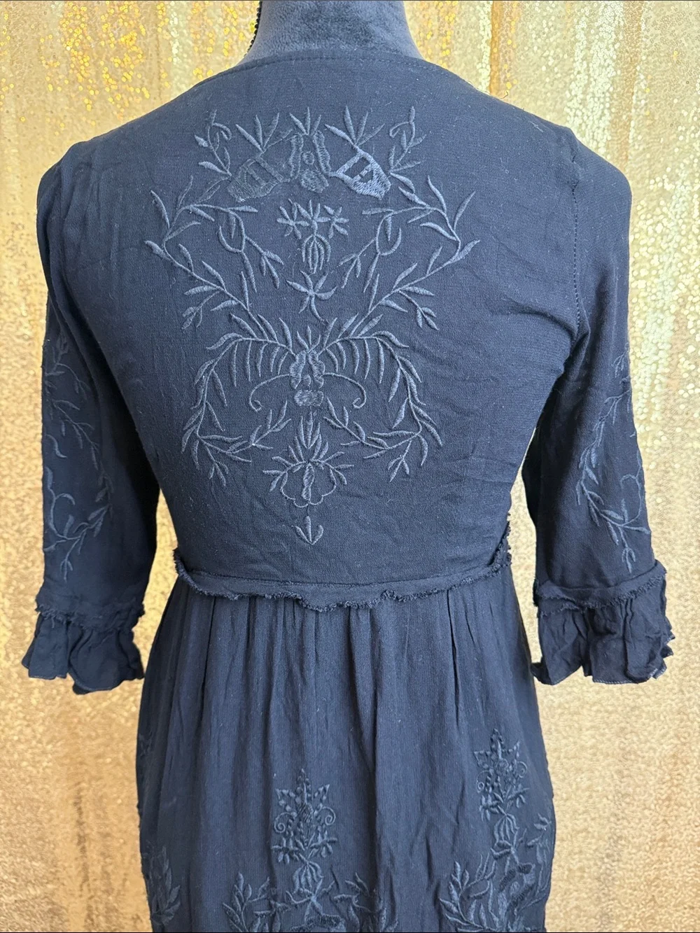 Black Embroidered Tiered Maxi Dress - Elegant Longline Style